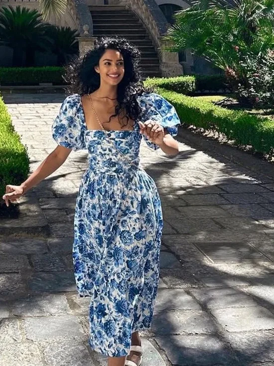 Abercrombie & Fitch Blue and White Floral Midi Dress - Picture 1 of 5